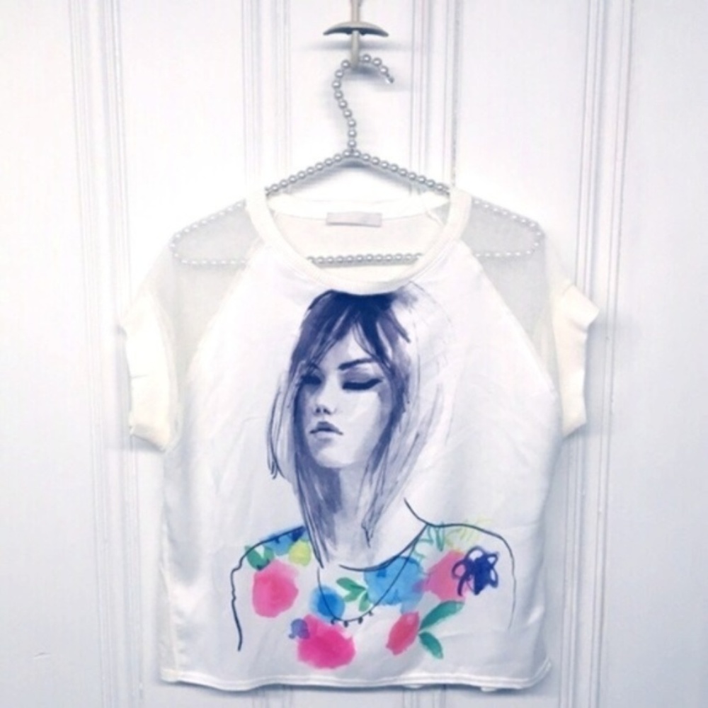 Zara Silky Tee Shirt With Woman Graphic Size Small